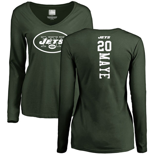New York Jets Green Women Marcus Maye Backer NFL Football #20 Long Sleeve T Shirt->women nfl jersey->Women Jersey